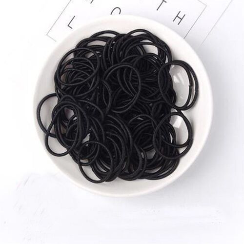 100pcs/Set Black Solid Rubber Band for Women Girl Nylon Smal