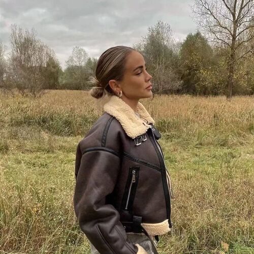 suninheart 2023 Womans Fashion Thick Warm Faux Shearling Ja