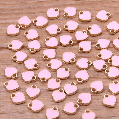 50PCS 6*8mm 10 Color Alloy Metal Drop Oil Small Heart Charms