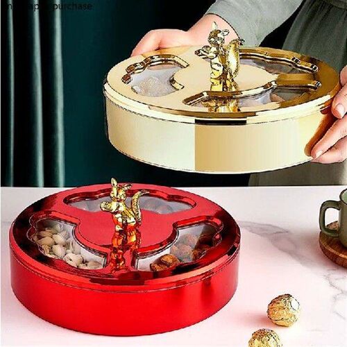 Plastic Dried Fruit Box Squirrel Cover Round Snack Tray