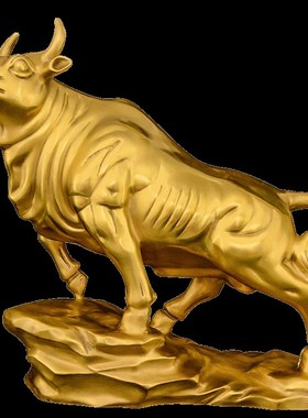 铜牛摆件黄铜牛运势如虹牛招财股市牛市办公室客厅礼品旺市牛大号