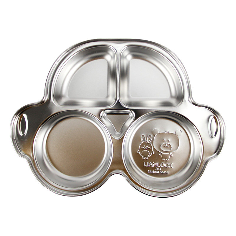 韩国联扣加深小汽车餐盘儿童30不锈钢餐具幼儿园餐盘打饭分格