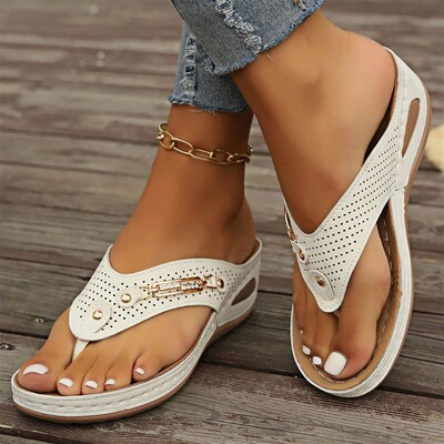 Flip Flops Womens Hollow Out Wedge Summer Wedge Sandals