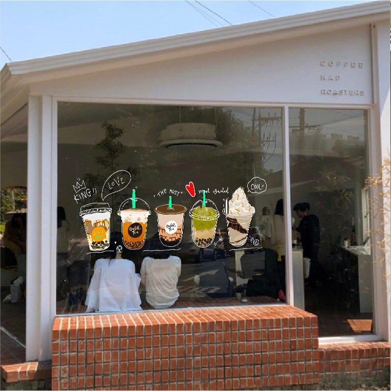 创意奶茶店装饰玻璃门贴纸咖啡馆冷饮果汁橱窗布置静电无胶墙贴画,家居饰品,软装墙贴,淘宝优惠券,粉丝福利购,淘宝优惠卷