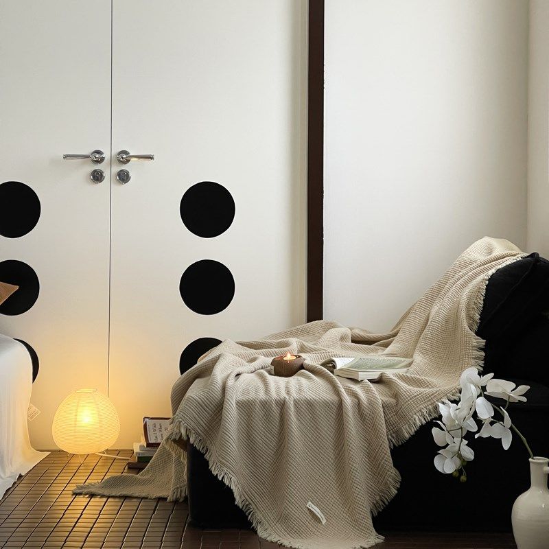 四层全棉皱皱纱流苏毛毯美拉德风毯披肩盖毯午睡办公用,床上用品,休闲毯/毛毯/绒毯,淘宝优惠券,粉丝福利购,淘宝优惠卷