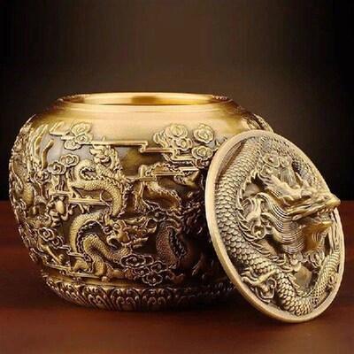 Chinese Style Brass Animal Cow Pattern Sealed Tea Can,