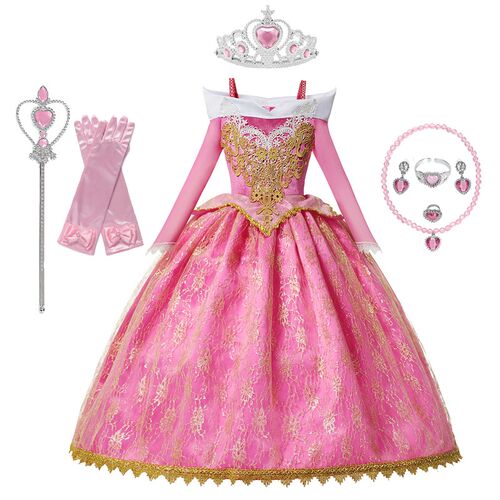 Girls Sleeping Beauty Aurora Princess Dress Long Sleeves Off