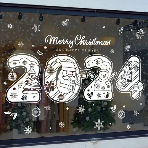 1Set Santa Claus Snowman Elk Window ers Snowflake Electrosta