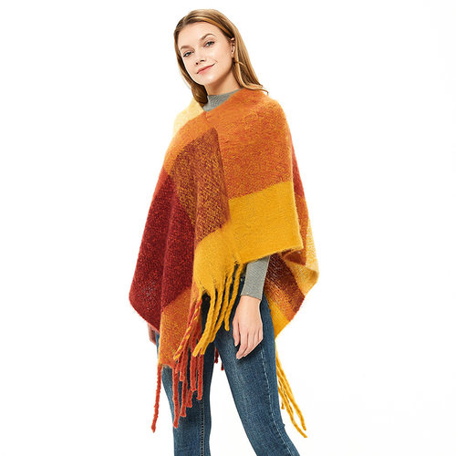 Womens Cape Cape thick tassel ring yarn big check European