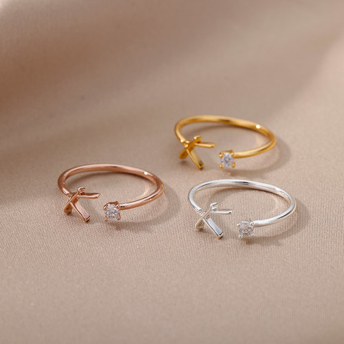 Tiny Initial Letter Rings For Women Stainless Steel Letter F