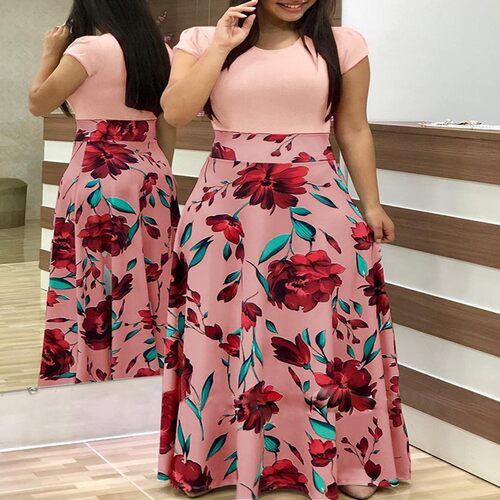 Plus Size Women Autumn Print Stitching Flower Casual Long Pa