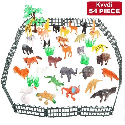 54 Pcs Mini Jungle Animal Toys Set  Realistic Wild Plastic A