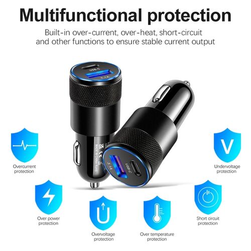 USB C Car Charger 66W PD Fast Charging Phone Adapter Dual US