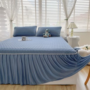 床裙乳胶凉席三件夏季 纯色床垫冰丝席空调软席子1.8m床罩可机洗