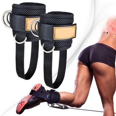 Adjustable 4 D-Ring Ankle Straps Gym with Foot Strap Cable M
