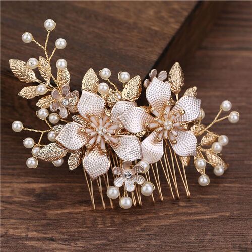 Handmade Crystals Rhinestones Pearls Flower Hair Comb Bridal