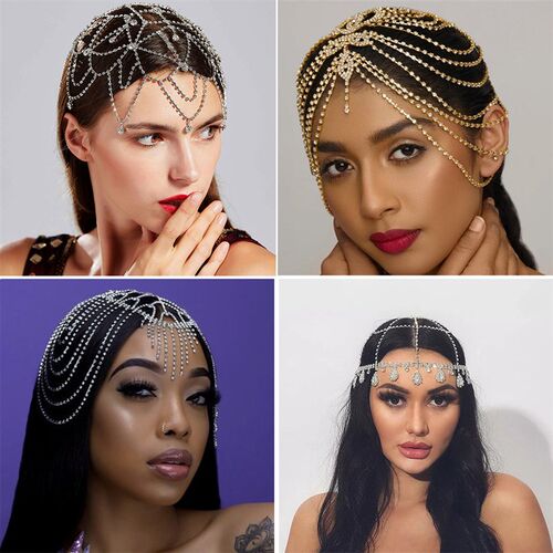 rendy Charming Rhinestone Head Chain Forehead Headband Idian