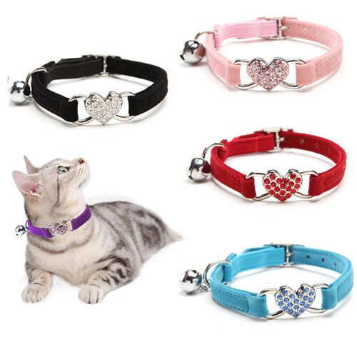 Heart Charm and Bell Cat Collar Safety Elastic Adjustable wi