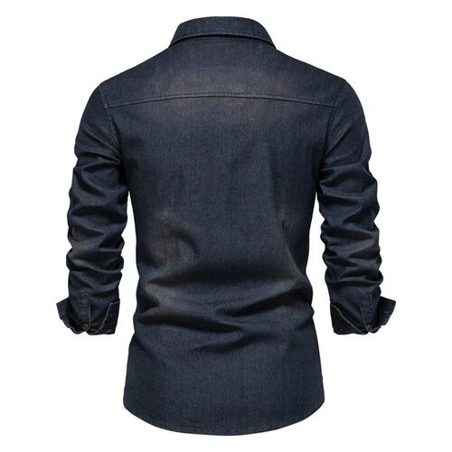 Elastic Cotton Denim Shirt Men Long Sleeve Quality Cowboy Sh