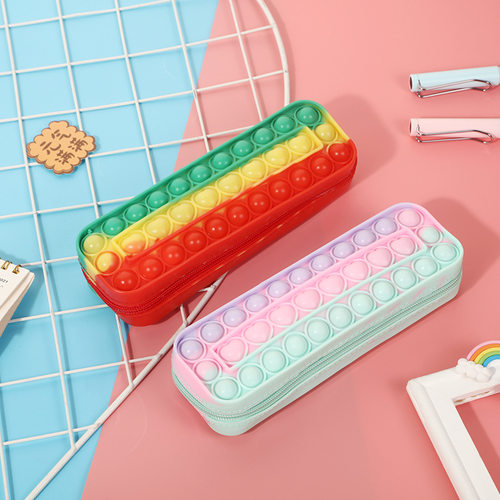 kids Pop It pencil case Fidget toy popit bag矽胶文具袋子笔袋