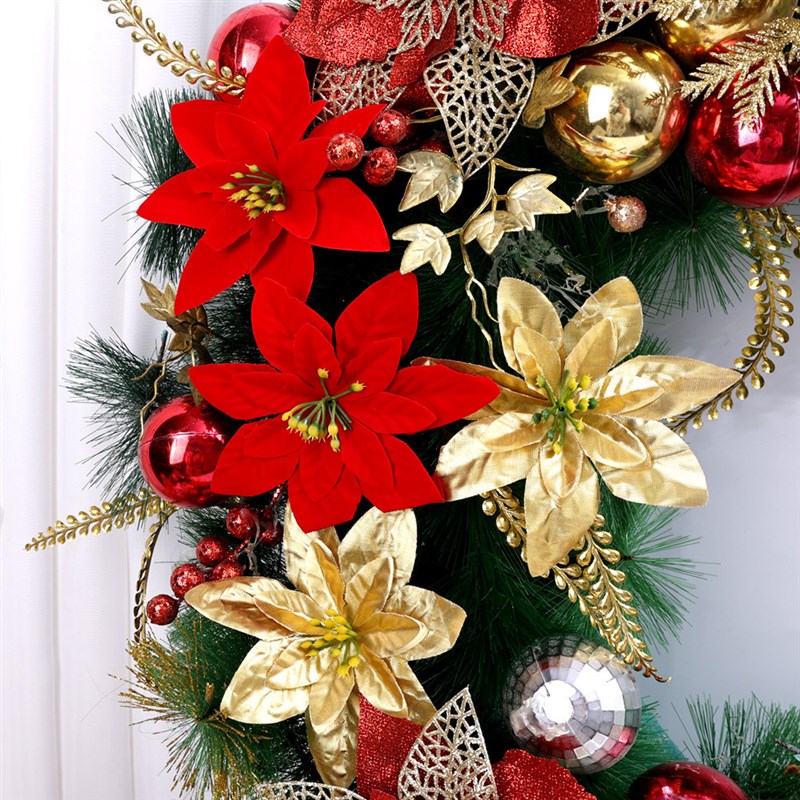 5-10pcs Large Silk Glitter Christmas Flowers 12-14cm Artific - 实物图