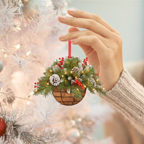 Artificial Hanging Flower Basket Christmas Pendant 2D Green