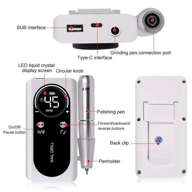 Professional 45000RPM Electric Portable Nail Drill Machine R