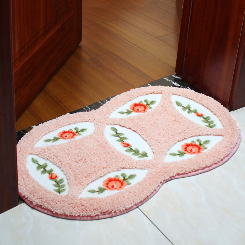 创意铜钱粉色地毯卧室房间门垫厕所浴室卫生间门口脚踏垫吸水防滑