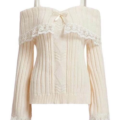 Women's Cold Shoulder Sweaters Long Sleeve Contrast Lace