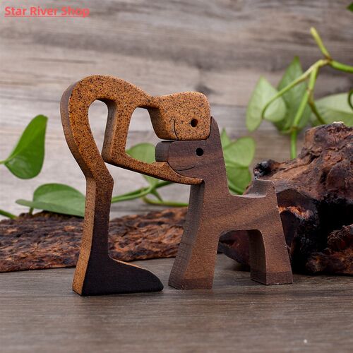 Handmade Wood Dog Decor Sculptures Craft Creative Figurine O