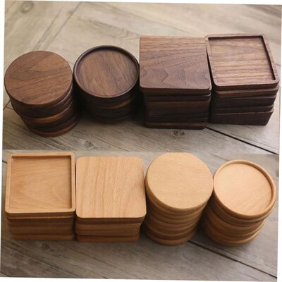 1PC Solid Walnut Wood Coaster Round Square Beech Wood Cup Ma