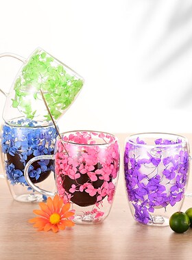 Creative Dried Flower Double Cup Milk Cup High Borosilicate