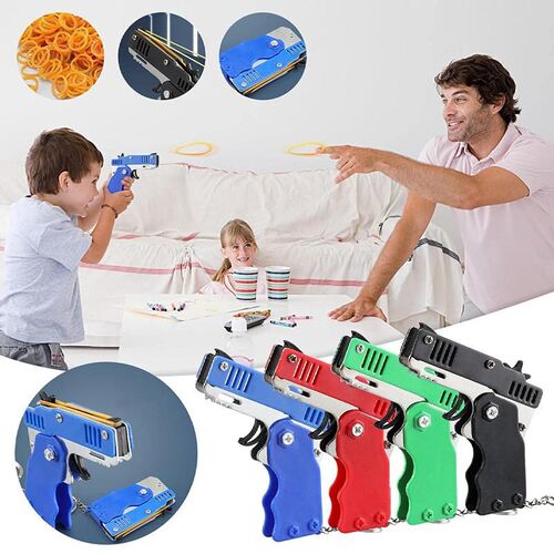 1PCS Keychain Gun Elastic Leather Rubber Band Gun Shooting P