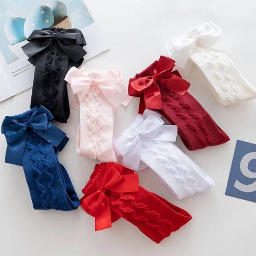 New Kids Girls Socks With Big Bows Knee High Princess Socks