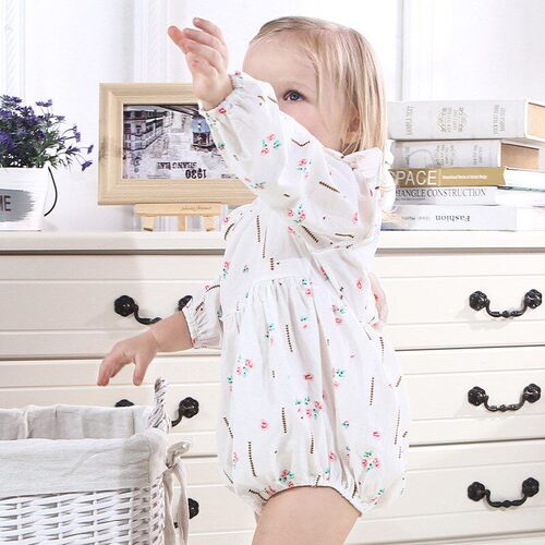 Baby Girls Romper with Small Flutter Sleeves Floral Print fo