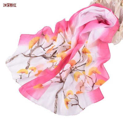 Fashionable Ginkgo Leaf Print Thin Breathable Chiffon Lady S