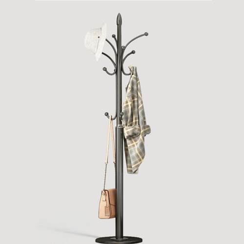 Metal Coat Rack Stand Satin Steel Stable Hooks Tree Hat Coat