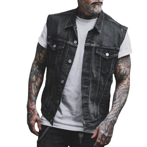 Punk Casual Mens Denim Vest Sleeveless Lapel Denim at E-com