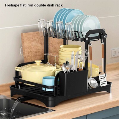 2 Tier Dish Drying Rack with Drip Tray Kitchen Sink Organize
