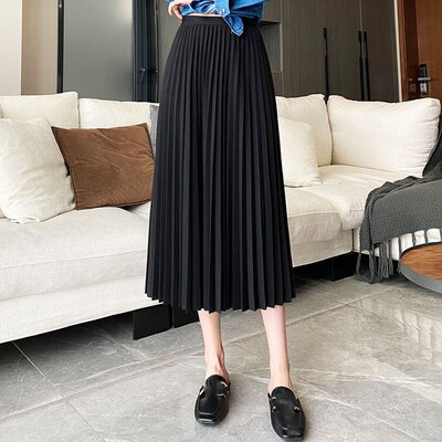 Rimocy Elegant Satin Long Pleated Skirt Woman Spring Summer