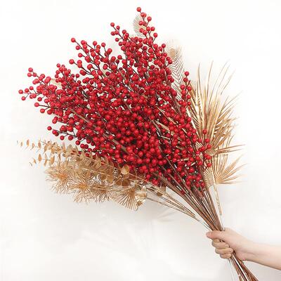 Artificial Red Berry Flowers Bouquet Fake Plant for Home Vas