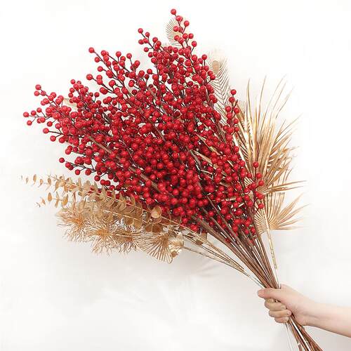Artificial Red Berry Flowers Bouquet Fake Plant for Home Vas