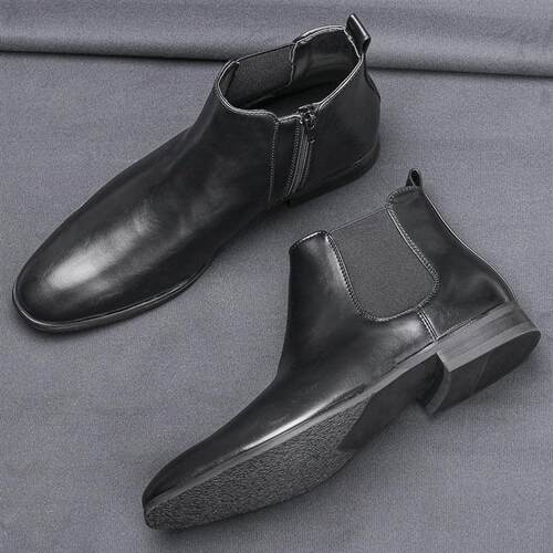 39-50 Big Size Mens Chelsea Boots Classic Wooden Heel Shoes