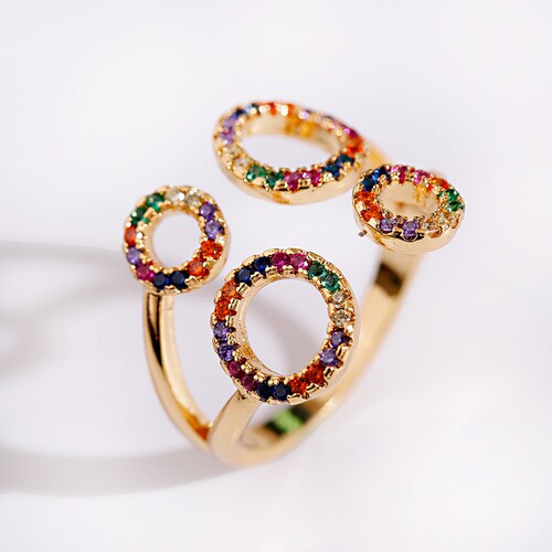 Fashion Womens Copper Flower Geometry Corful CZ Rings Femme