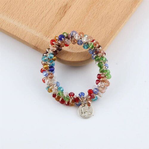 Women Crystal Pearls Hair Rope Handmade Elastic Beaded tail