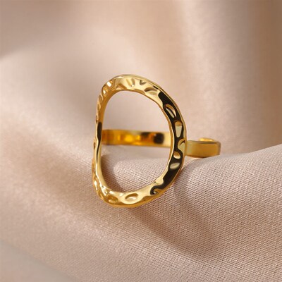 Irregular Hollow Opening Rings For Women Stainless Steel Gol