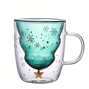 1pc, Christmas Tree Coffee Mug, Double Walled Glass Coffee C