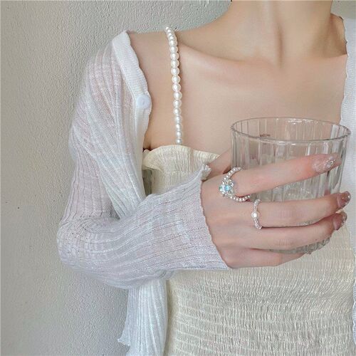 2Pcs/set Korean Fashion Sparkling Ring Imitation Pearls Bead