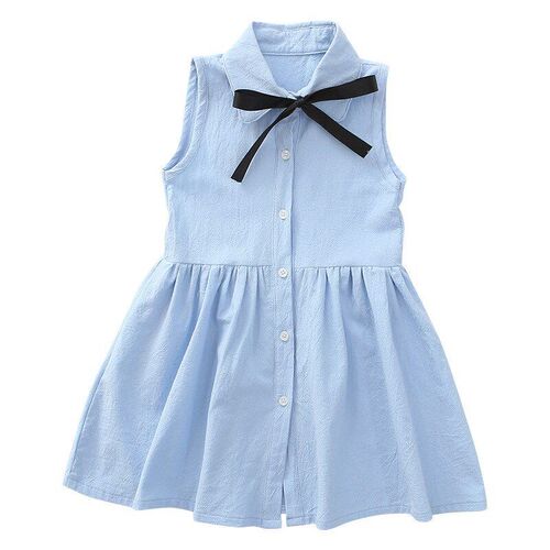 Girls Summer Cotton Dresses Bow Blouse Dresses MidLarge Kids