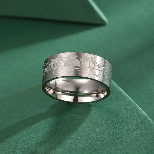 Cxwind Stainless Steel Sunset Scenic Ring Nature Rings, Palm